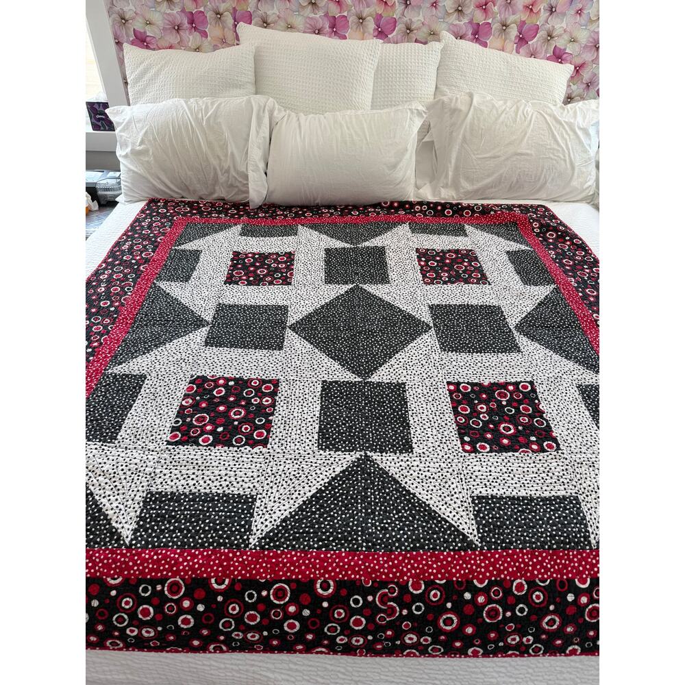 HANDMADE Geometric Patchwork Quilt Throw Lap Quilt Home Quilted Cotton 64x64"